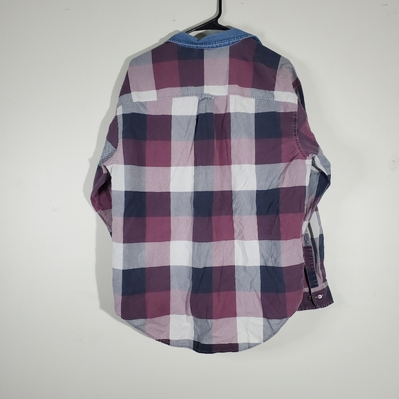 Vintage Mickey Mouse Plaid Denim Button Down Long Sleeve Shirt L/XL Purple Blue - Picture 3 of 8